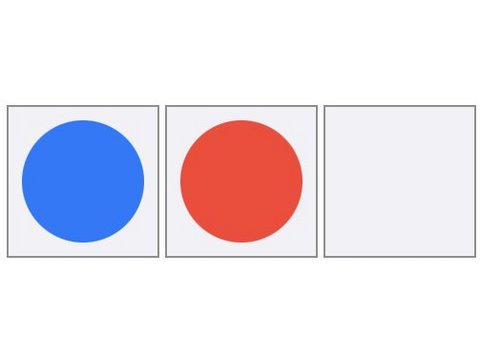 Abwandlung des App-Logos Drei Quadrate nebeneinander. Im linken sieht man ein blaues Plättchen, im mittleren ein rotes. Das rechte Quadrat ist leer.