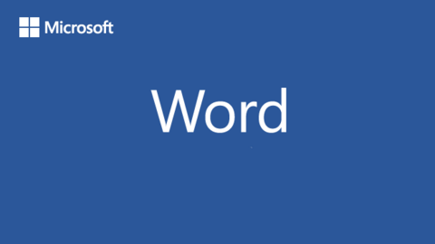 Zu sehen ist ein blaues Rechteck in den Farben von Microsoft Word. Oben links steht in weißer Schrift die Firma Microsoft und in der Mitte steht in weißer Schrift Word.