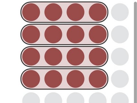 Screenshot der App Malrechnen Dargestellt ist die Aufgabe 4 mal 4 im Punktefeld