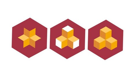 Werkzeug-Steckbrief "Isometric: Erstellung geometrischer Muster" öffnen Erstelltes Muster mit der App Isometric, ein Stern, eine Übergangsfigur eine Treppe aus Würfeln