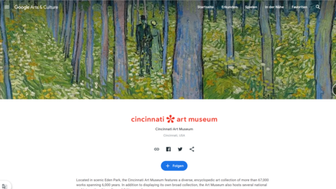 Das Bild zeigt einen Screenshot der Anwendung Google Arts & Culture. Auf diesem wird die Seite des Cincinnati Art Museums angezeigt.