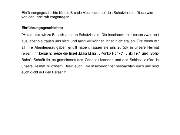 M2 Einführungsgeschichte Abenteuer auf den Schatzinseln