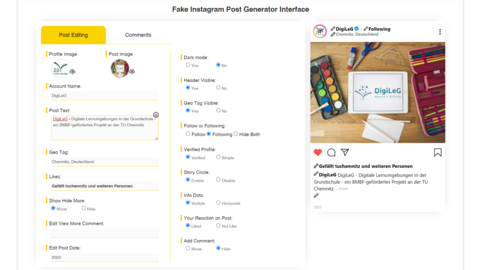 Werkzeug-Steckbrief "Zeoob: Simulation von Social Media" öffnen Das Bild zeigt einen Screenshot des Interfaces von Zeeob.