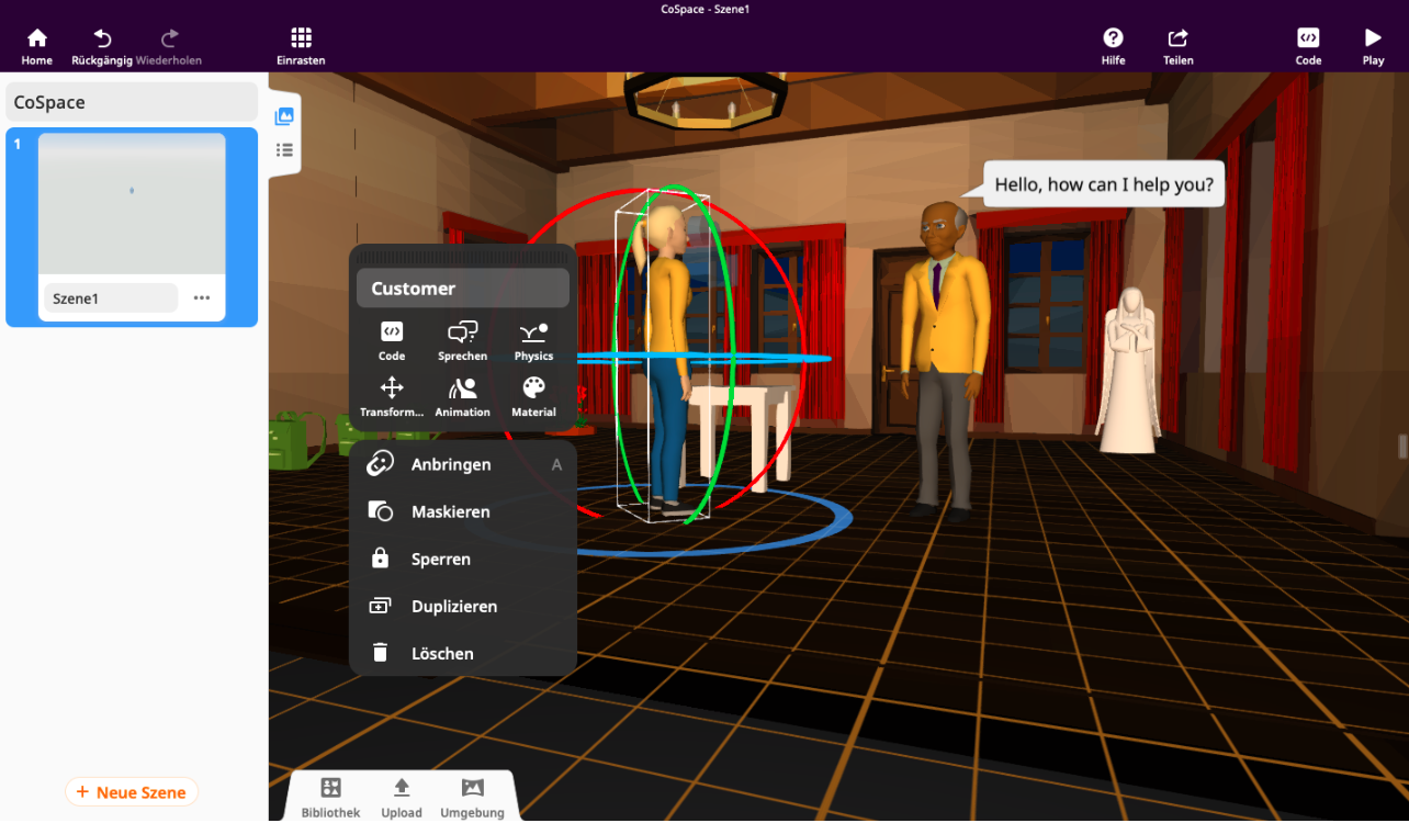 Erstellung der Einkaufsszene in CoSpaces