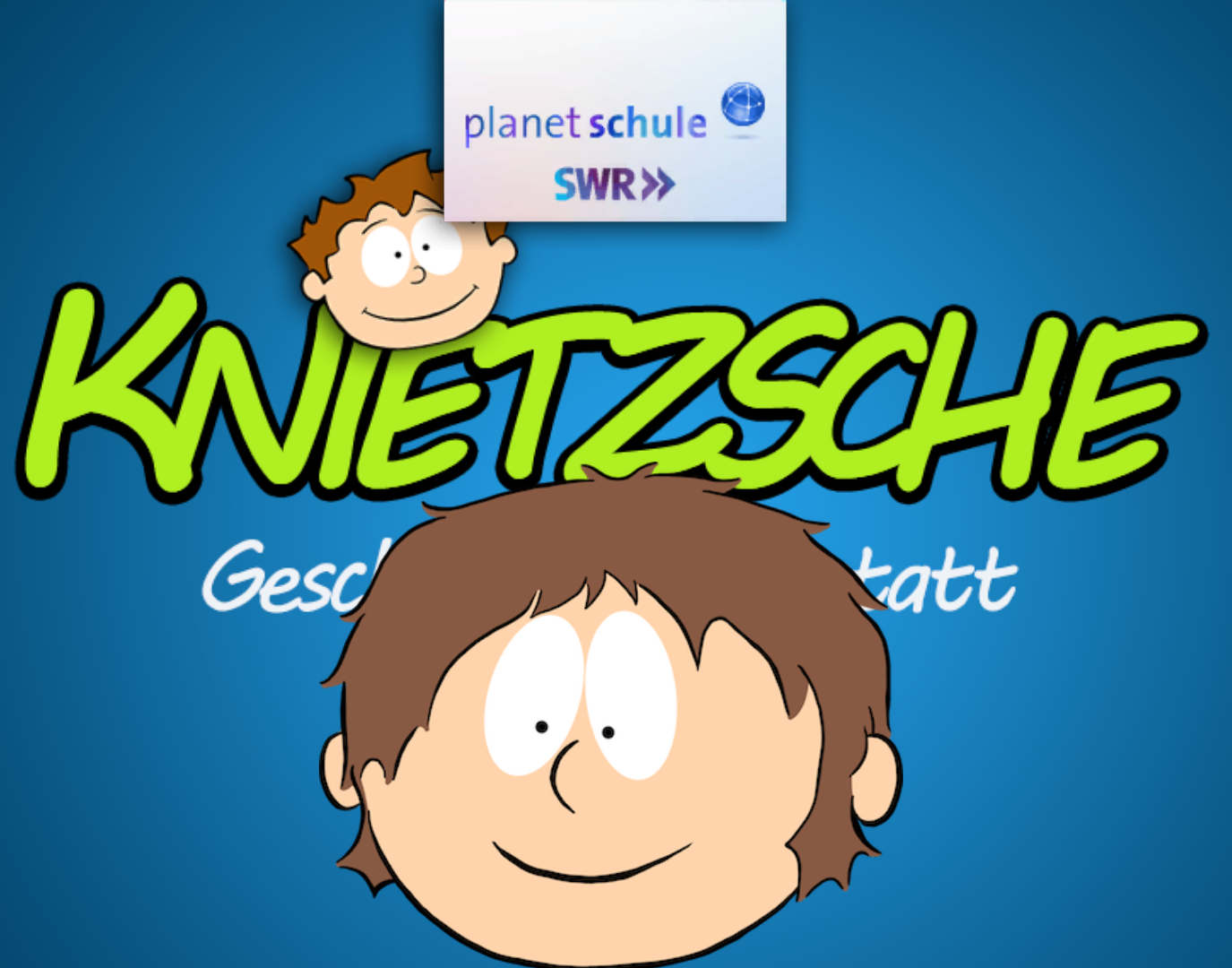 Das Bild zeigt den Schriftzug "Knietzsches Geschichtenwerkstatt" und den Kopf von Knietzsche.