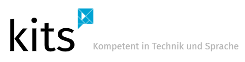 Das Bild zeigt den Schriftzug Kits - Kompetent in Technik und Sprache und ein Logo, welches aus mehreren geometrischen Figuren besteht und eine Sprechblase darstellt.
